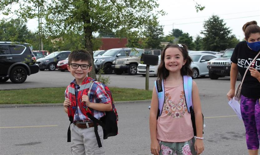 Students walk to school on the first day